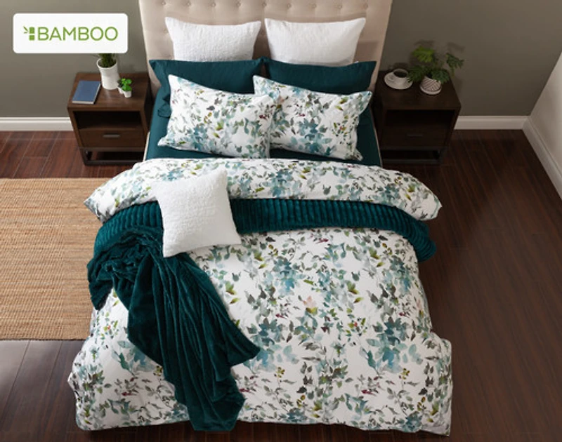 Seabreeze Botanical Duvet Cover, Bamboo Cotton, Botanical, Green,