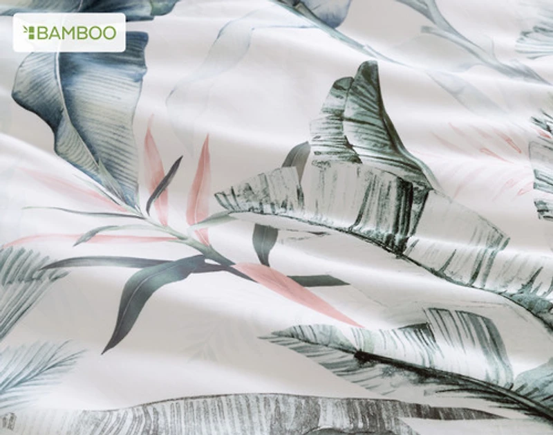 Yolanda Duvet Cover, Bamboo Cotton, Botanical, Green,