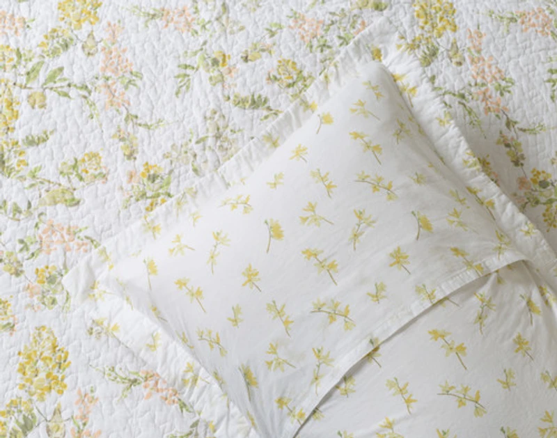 Forsythia Cotton Quilt Set, Floral, Yellow,