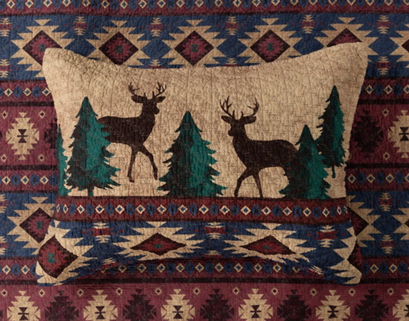 Deer Creek Cotton Quilt Set, Scenic, Brown, Queen