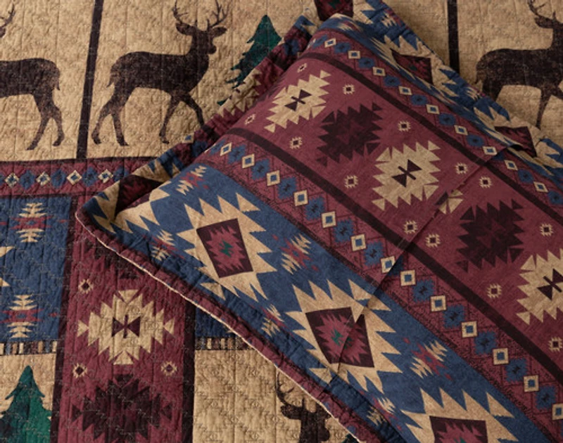 Deer Creek Cotton Quilt Set, Scenic, Brown, Queen