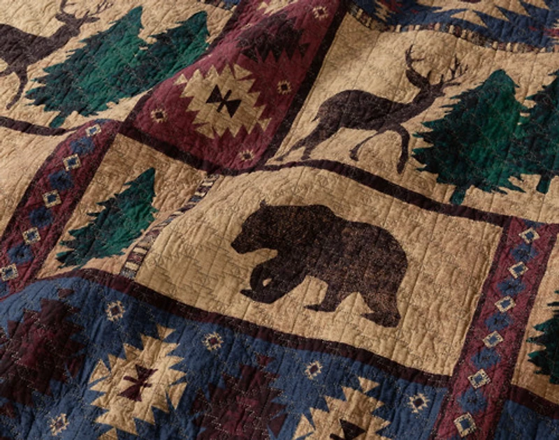 Deer Creek Cotton Quilt Set, Scenic, Brown, Queen