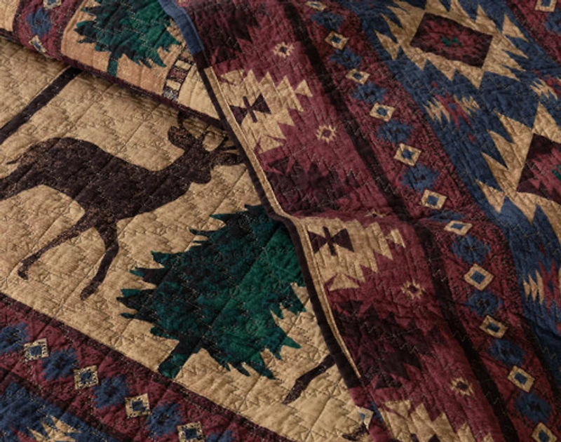 Deer Creek Cotton Quilt Set, Scenic, Brown, Queen