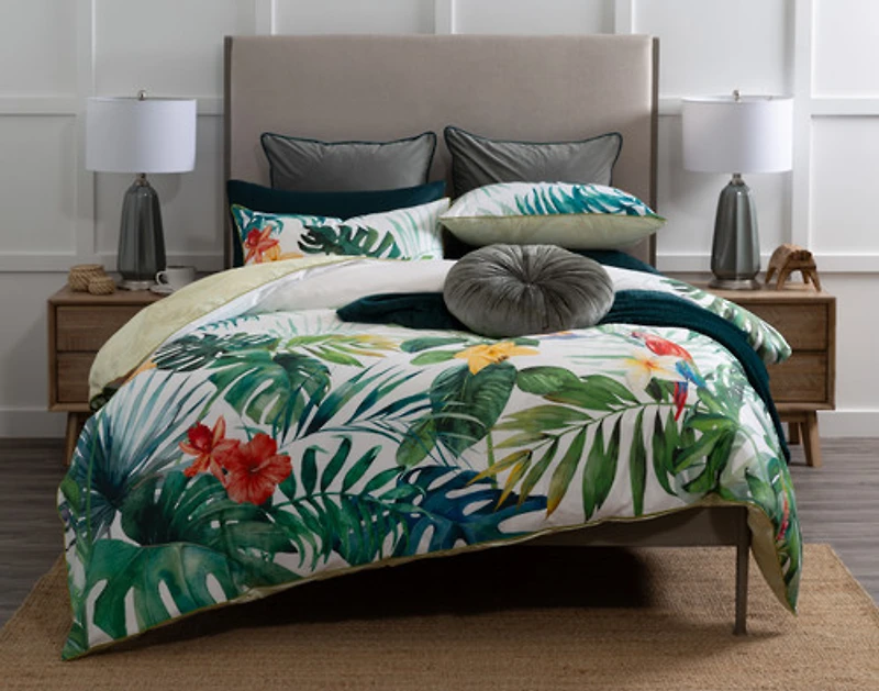 Palawan Tropical Duvet Cover, Cotton Set, Botanical, Green,