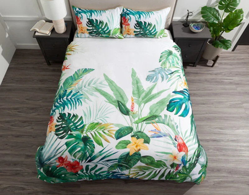 Palawan Tropical Duvet Cover, Cotton Set, Botanical, Green,