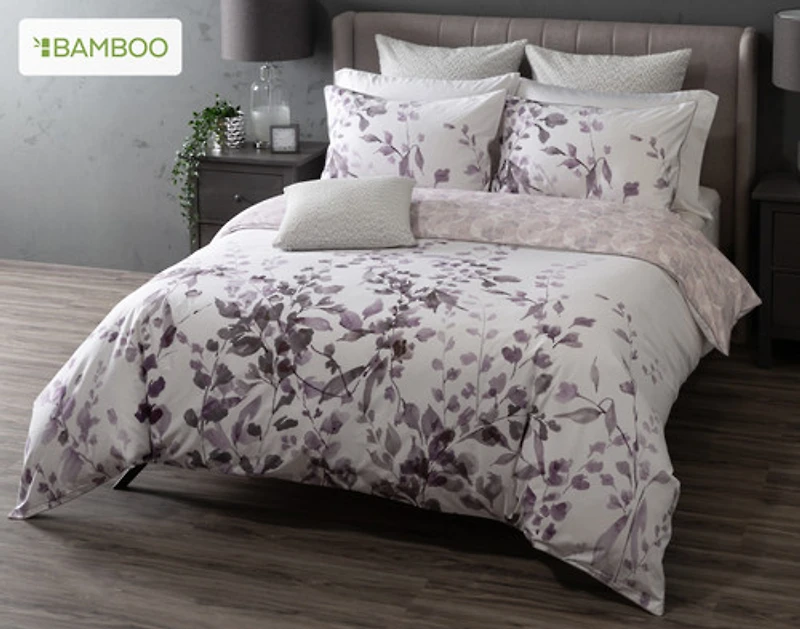 Casano Duvet Cover, Bamboo Cotton, Botanical, White,