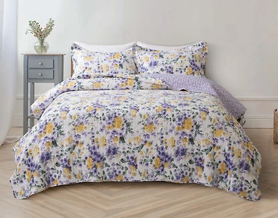 Keiley Cotton Quilt Set, Floral, Purple,