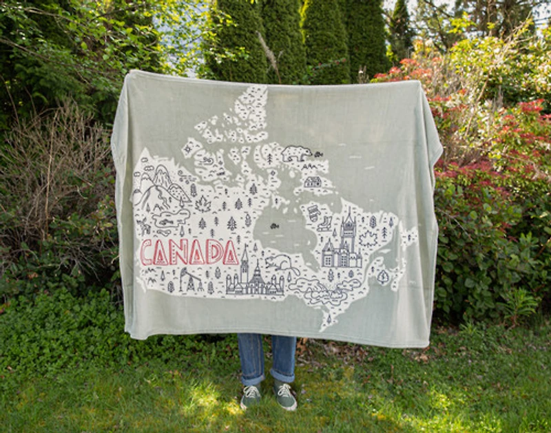 Canada Map Fleece Throw, Scenic, White