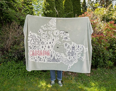 Canada Map Fleece Throw, Scenic, White