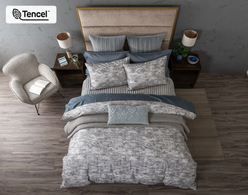 Fergana Duvet Cover, Cotton, TENCEL Lyocell, Geometric, Grey,