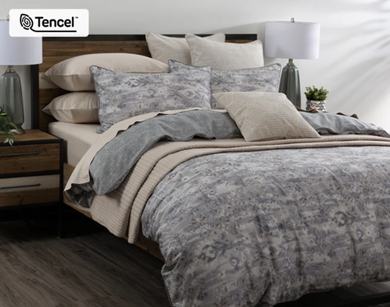 Fergana Duvet Cover, Cotton, TENCEL Lyocell, Geometric, Grey,