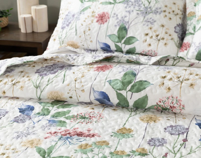 Danielle Recycled Polyester Coverlet Set, Floral, Green,