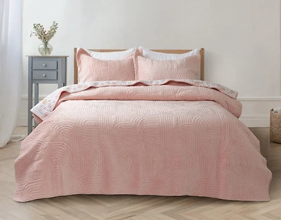 Rainbows Velvet Quilt Set, Geometric, Pink,