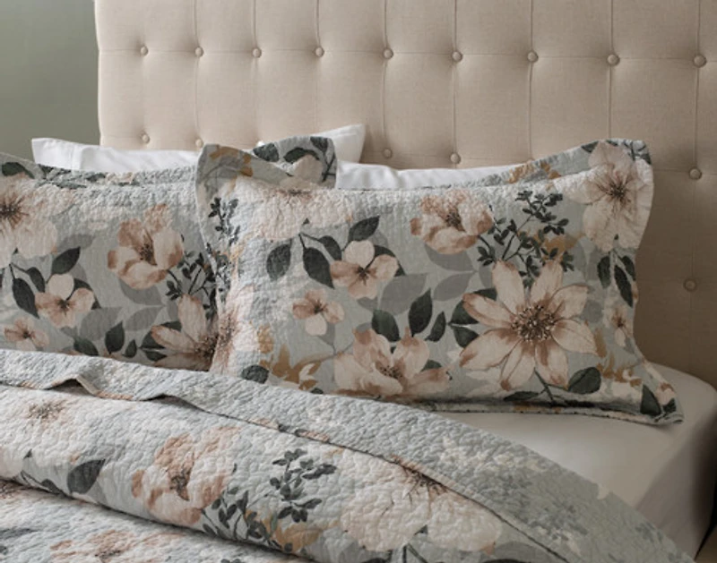 Ashland Cotton Quilt Set, Floral, Grey,