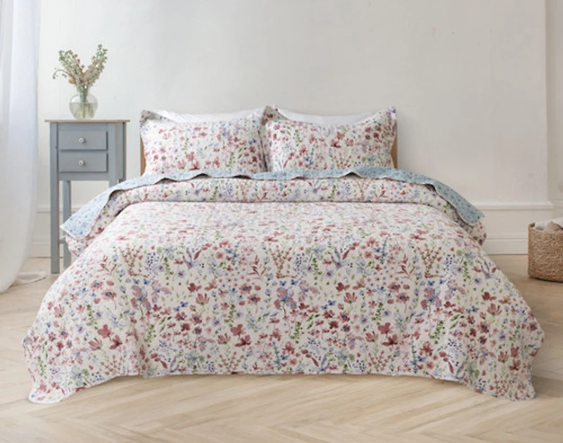 Lana Cotton Quilt Set, Floral, Red,