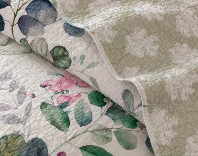 Leighton Cotton Quilt Set, Floral, Green,