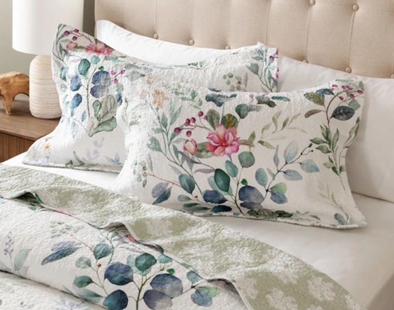 Leighton Cotton Quilt Set, Floral, Green,