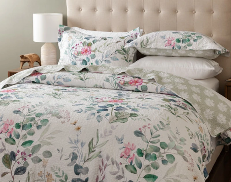 Leighton Cotton Quilt Set, Floral, Green,