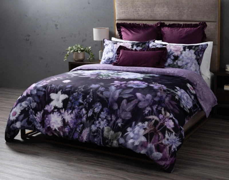 Christabel Duvet Cover, Cotton, Floral, Purple,