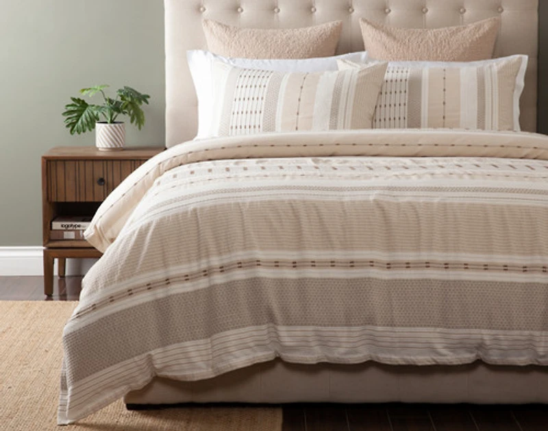 Adrift Duvet Cover, Cotton, Geometric, Beige,