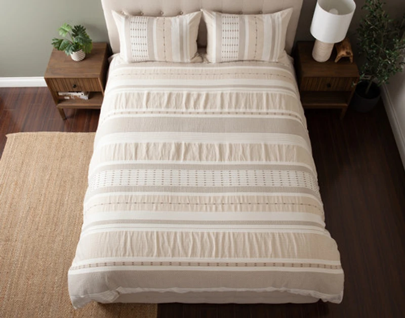 Adrift Duvet Cover, Cotton, Geometric, Beige,