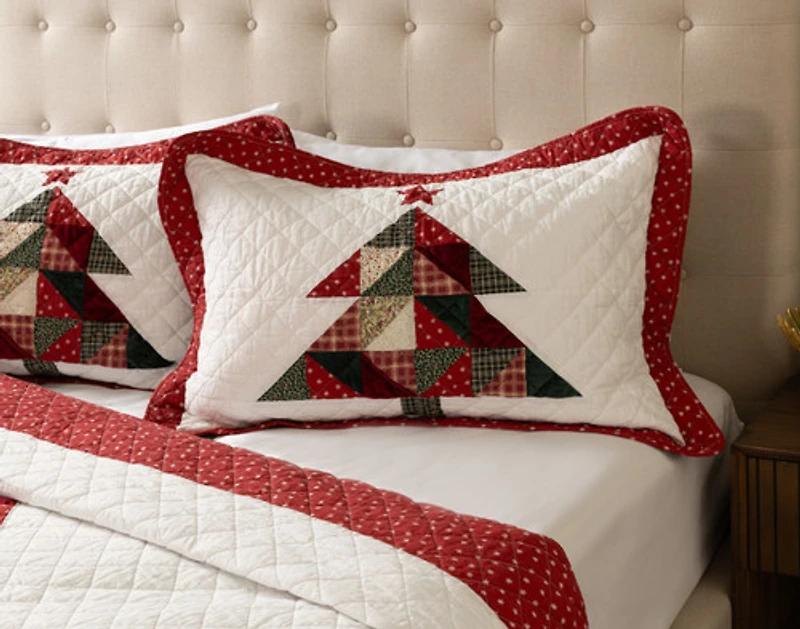 Christmas Tree Cotton Quilt Set, Patchwork, Red,