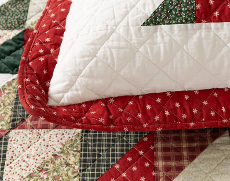 Christmas Tree Cotton Quilt Set, Patchwork, Red,