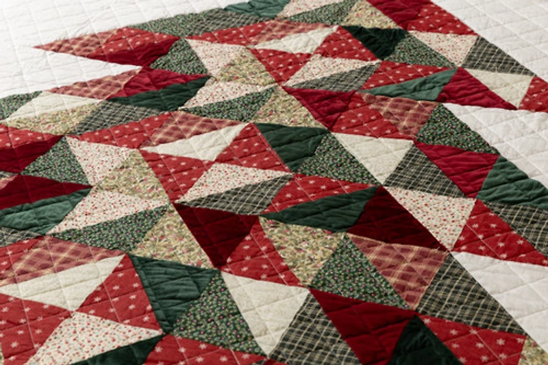 Christmas Tree Cotton Quilt Set, Patchwork, Red,
