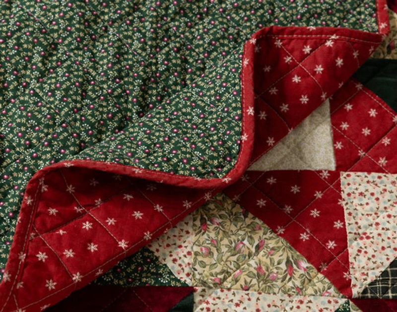 Christmas Tree Cotton Quilt Set, Patchwork, Red,