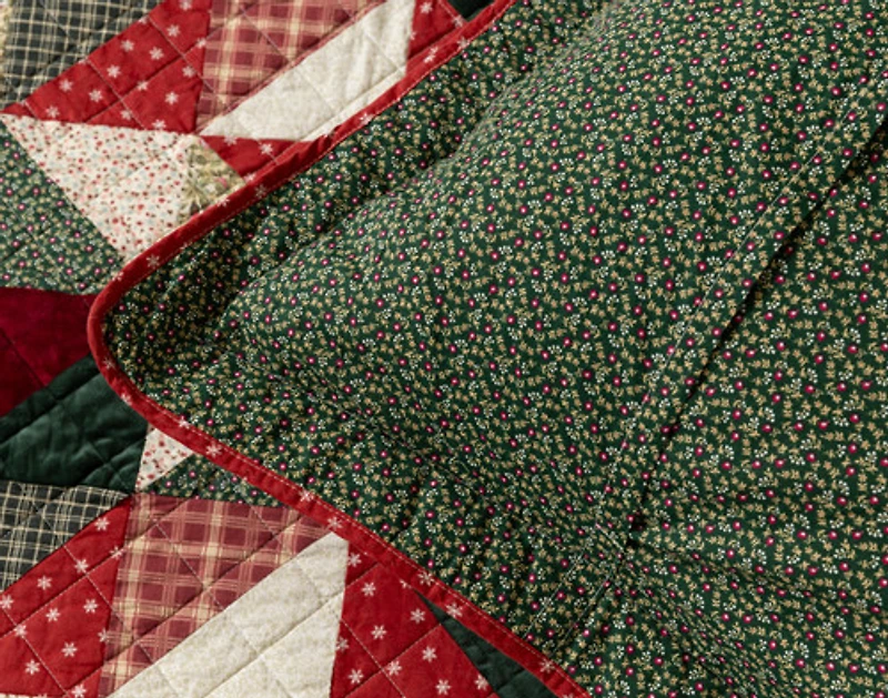 Christmas Tree Cotton Quilt Set, Patchwork, Red,