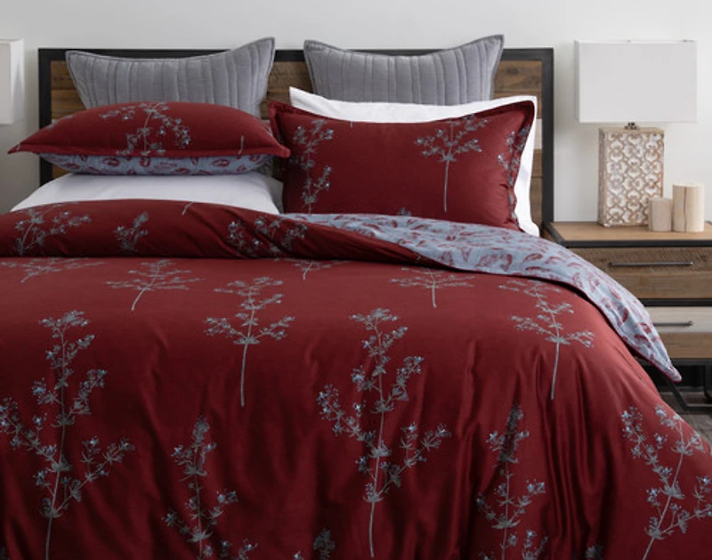 Vermillia Duvet Cover, Cotton Set, Botanical, Red,