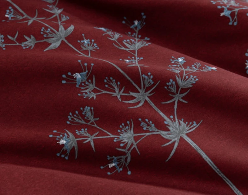 Vermillia Duvet Cover, Cotton Set, Botanical, Red,