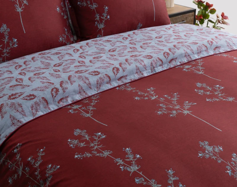 Vermillia Duvet Cover, Cotton Set, Botanical, Red,