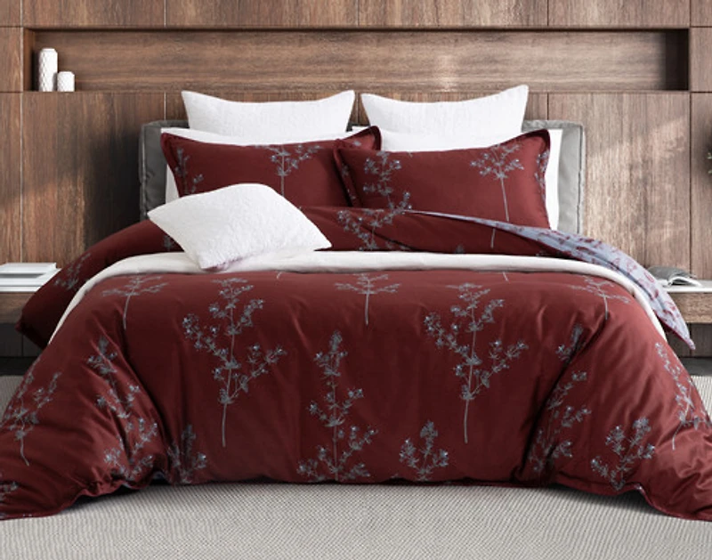 Vermillia Duvet Cover, Cotton Set, Botanical, Red,