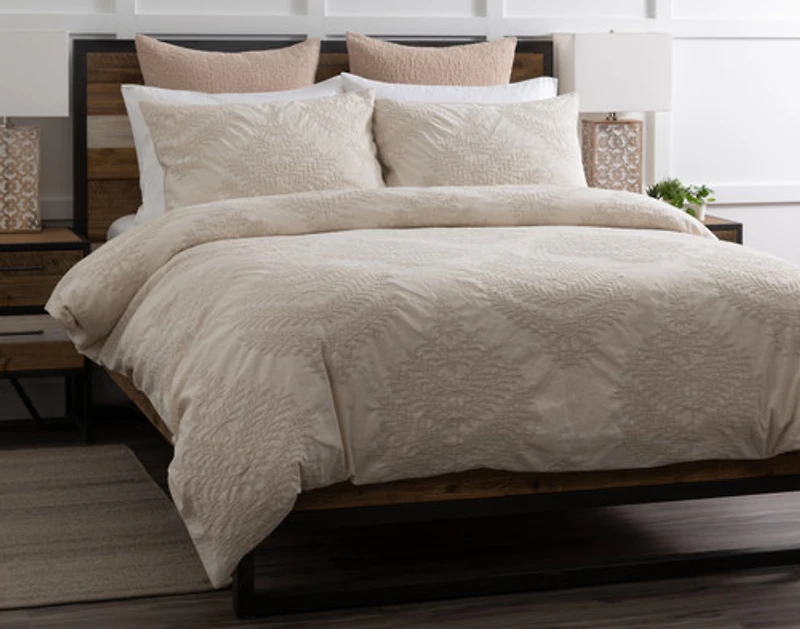 Marcona Duvet Cover, Cotton Set, Botanical, Beige,
