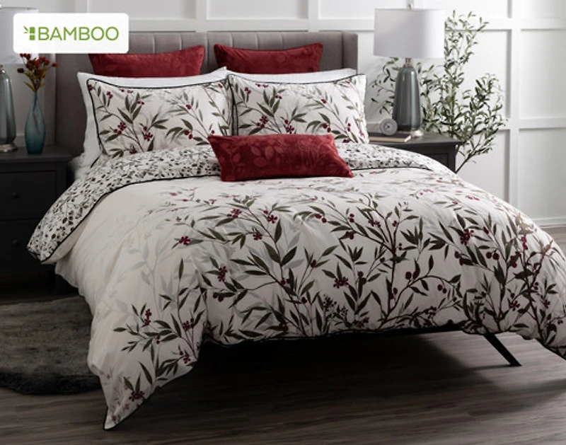 Laurentian Duvet Cover, Bamboo Cotton, Botanical, White,