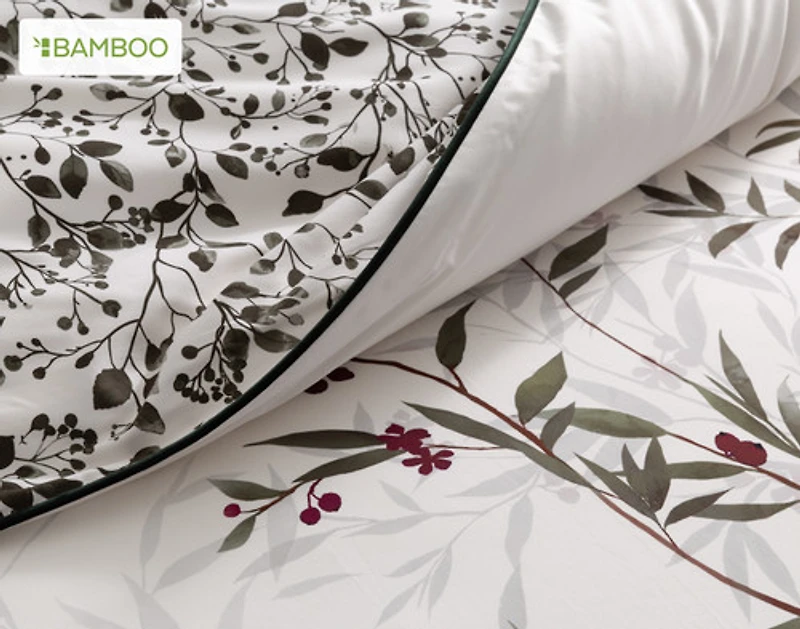 Laurentian Duvet Cover, Bamboo Cotton, Botanical, White,