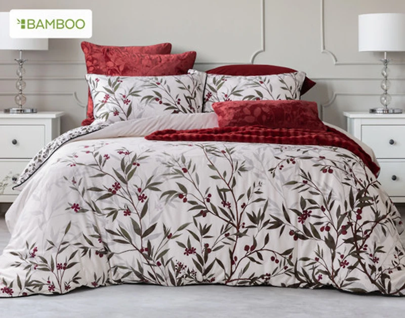 Laurentian Duvet Cover, Bamboo Cotton, Botanical, White,