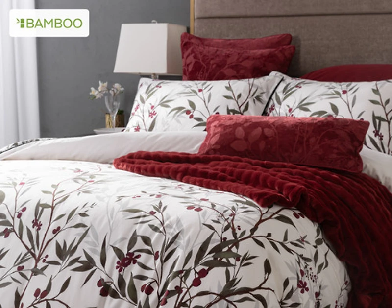 Laurentian Duvet Cover, Bamboo Cotton, Botanical, White,