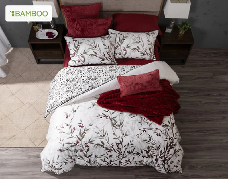 Laurentian Duvet Cover, Bamboo Cotton, Botanical, White,