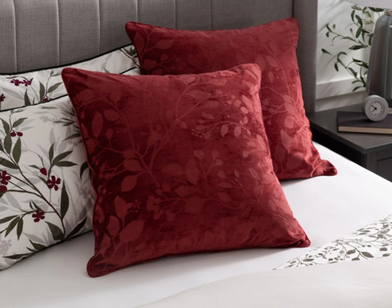 Laurentian Euro Sham, Botanical, Red, 26" x 26"