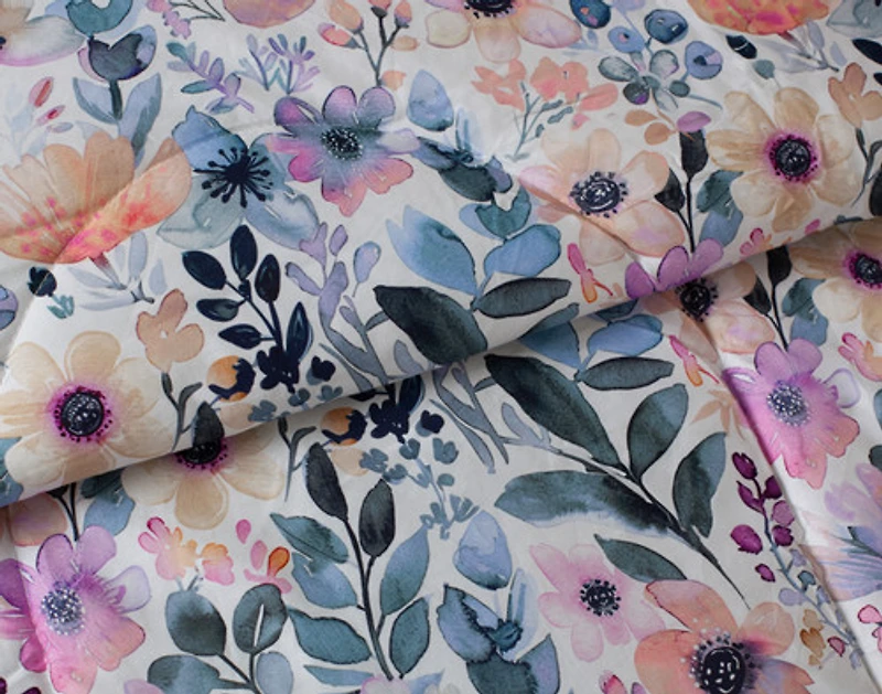 Emma Cotton Comforter Set, Floral, Green, Queen