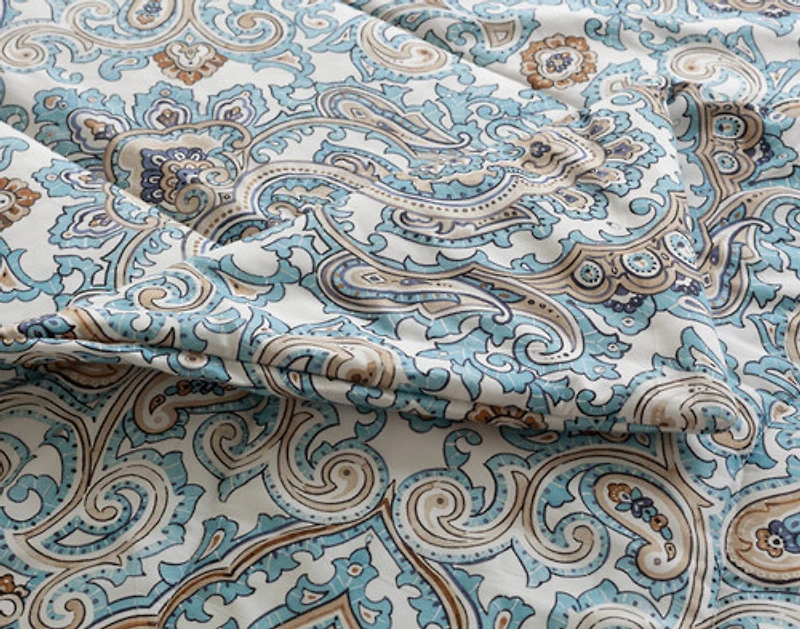 Phoebe Cotton Comforter Set, Paisley, Blue,