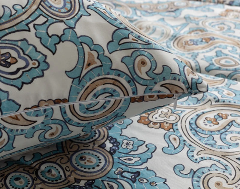 Phoebe Cotton Comforter Set, Paisley, Blue,