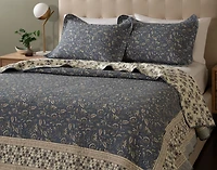 Mabel Cotton Quilt Set, Botanical, Blue,