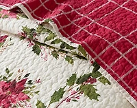 Holly Wreath Cotton Quilt Set, Botanical, White,