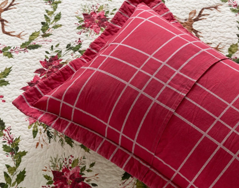 Holly Wreath Cotton Quilt Set, Botanical, White,