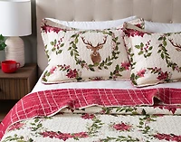 Holly Wreath Cotton Quilt Set, Botanical, White,