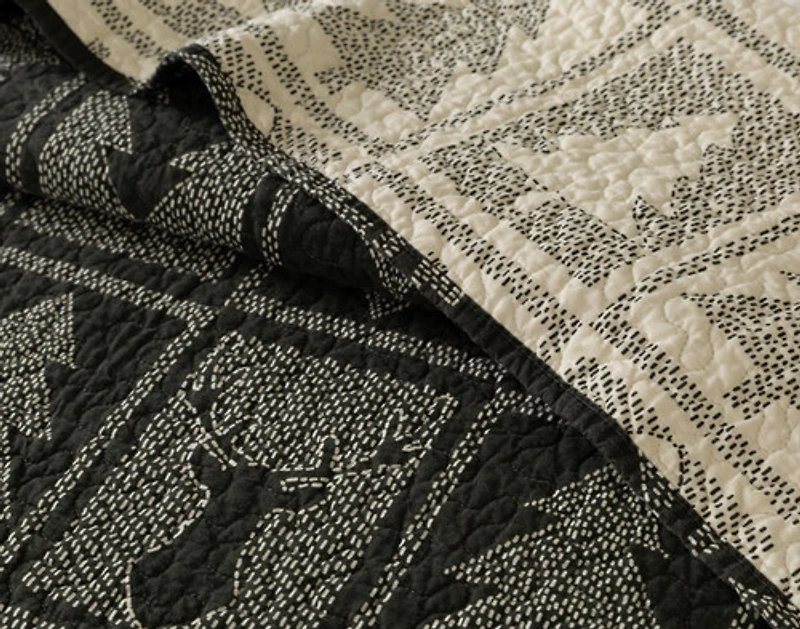 Deep Forest Cotton Quilt Set, Geometric, Green,