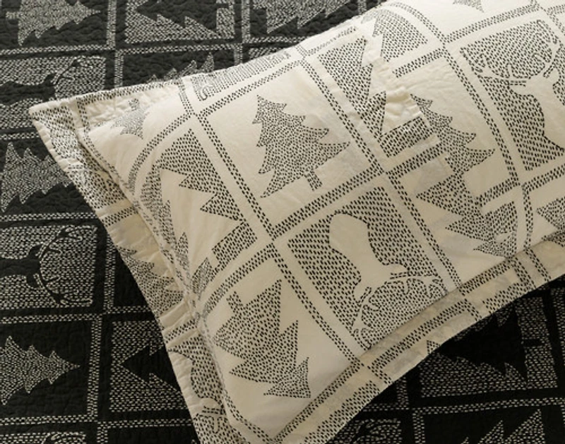 Deep Forest Cotton Quilt Set, Geometric, Green,